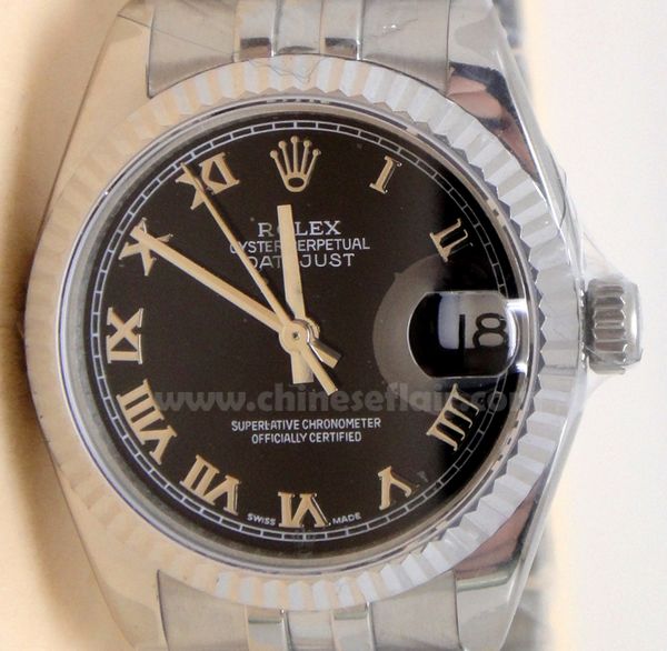 Rolex Roman Markers and Fluted Bezel - Datejust Black Dial Watch